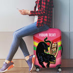 Personalised Panthers Rugby 2024 Luggage Cover Mascot With Trophy Go Champions Aboriginal Art - Pink