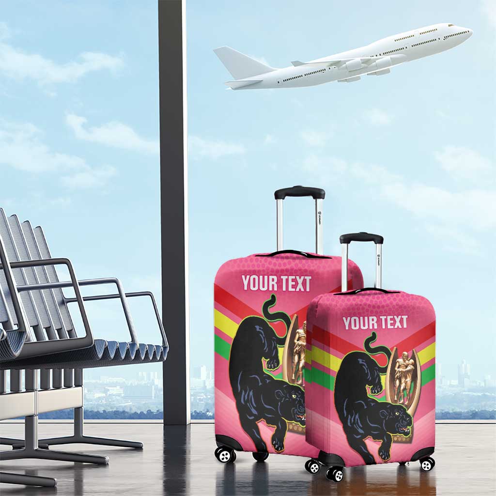 Personalised Panthers Rugby 2024 Luggage Cover Mascot With Trophy Go Champions Aboriginal Art - Pink