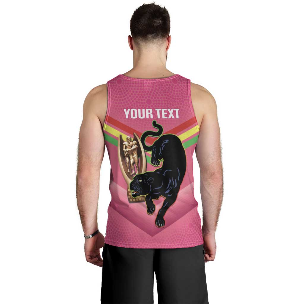 Personalised Panthers Rugby 2024 Men Tank Top Mascot With Trophy Go Champions Aboriginal Art - Pink