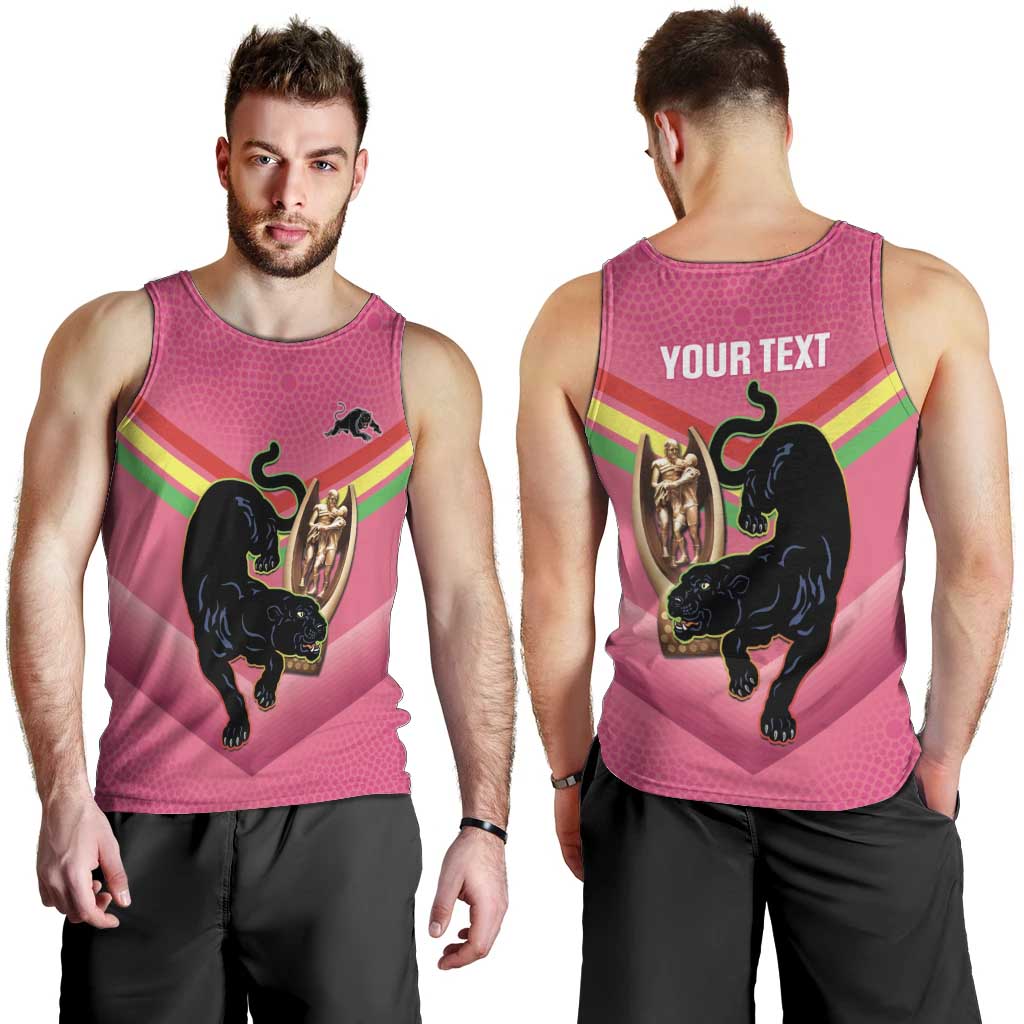 Personalised Panthers Rugby 2024 Men Tank Top Mascot With Trophy Go Champions Aboriginal Art - Pink
