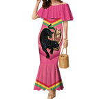 Personalised Panthers Rugby 2024 Mermaid Dress Mascot With Trophy Go Champions Aboriginal Art - Pink