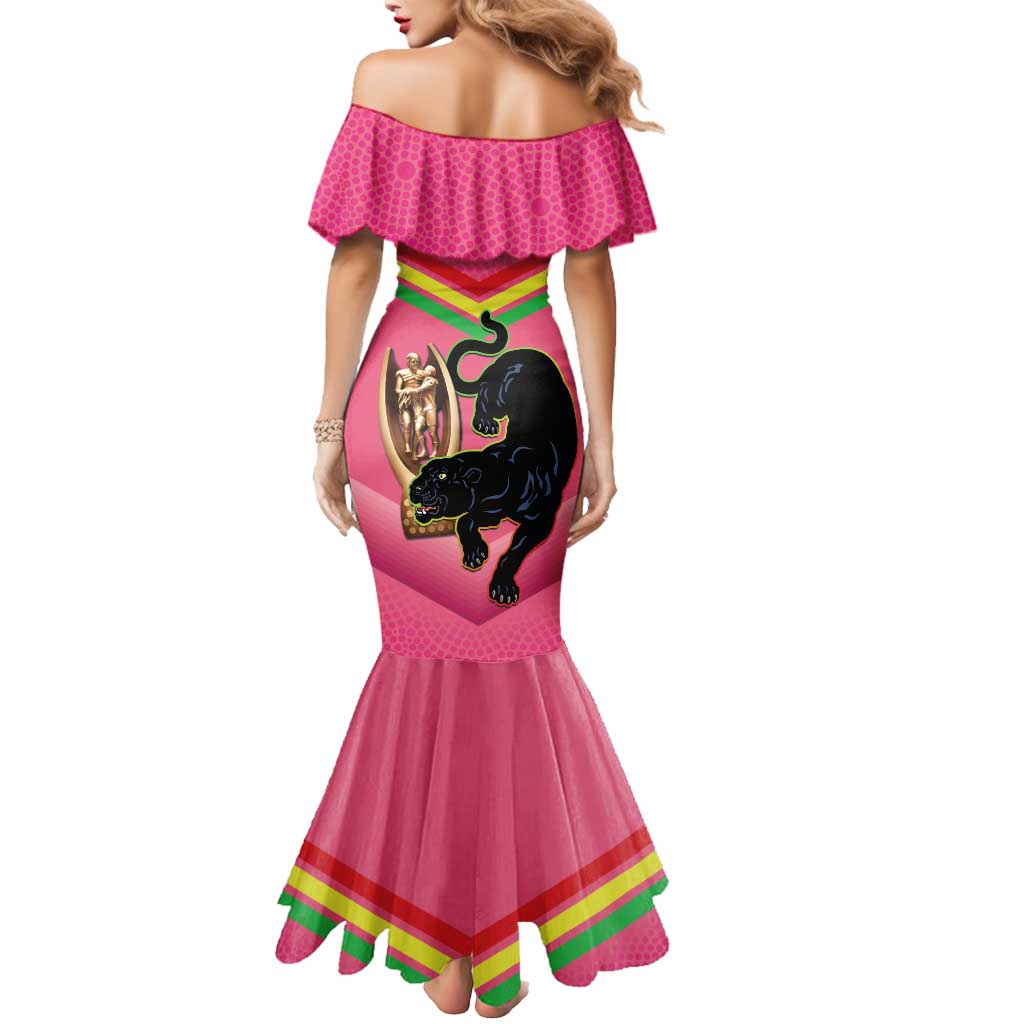 Personalised Panthers Rugby 2024 Mermaid Dress Mascot With Trophy Go Champions Aboriginal Art - Pink