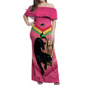 Personalised Panthers Rugby 2024 Off Shoulder Maxi Dress Mascot With Trophy Go Champions Aboriginal Art - Pink