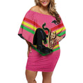 Personalised Panthers Rugby 2024 Off Shoulder Short Dress Mascot With Trophy Go Champions Aboriginal Art - Pink