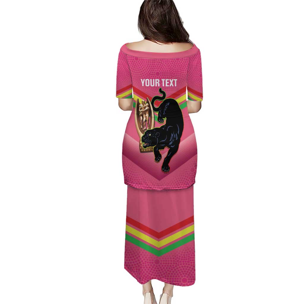 Personalised Panthers Rugby 2024 Puletasi Mascot With Trophy Go Champions Aboriginal Art - Pink