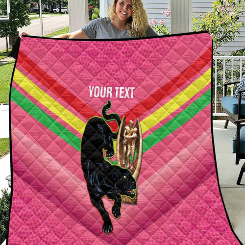 Personalised Panthers Rugby 2024 Quilt Mascot With Trophy Go Champions Aboriginal Art - Pink