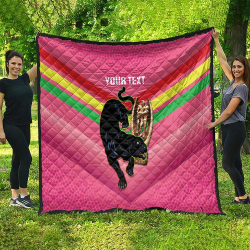 Personalised Panthers Rugby 2024 Quilt Mascot With Trophy Go Champions Aboriginal Art - Pink