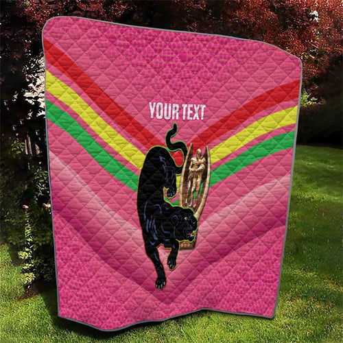 Personalised Panthers Rugby 2024 Quilt Mascot With Trophy Go Champions Aboriginal Art - Pink
