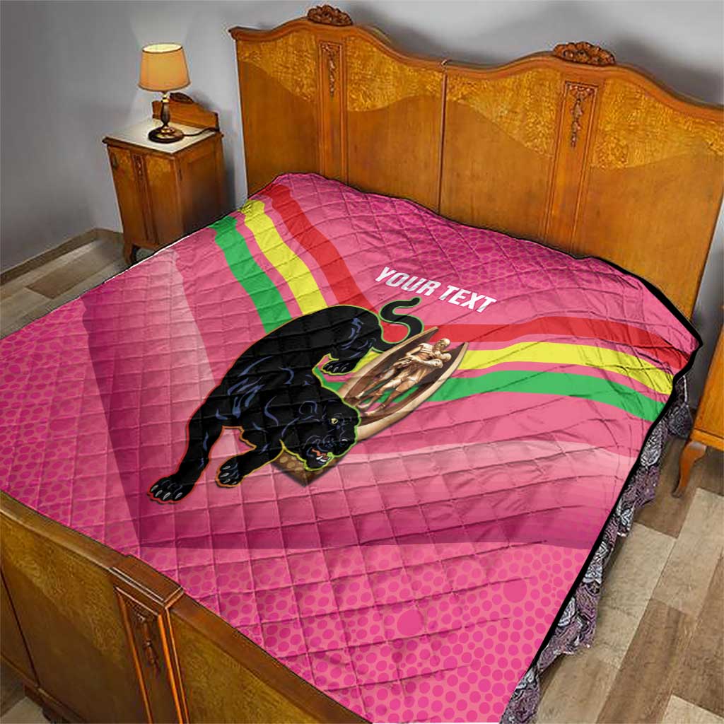Personalised Panthers Rugby 2024 Quilt Mascot With Trophy Go Champions Aboriginal Art - Pink