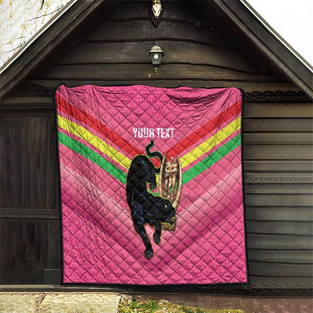 Personalised Panthers Rugby 2024 Quilt Mascot With Trophy Go Champions Aboriginal Art - Pink