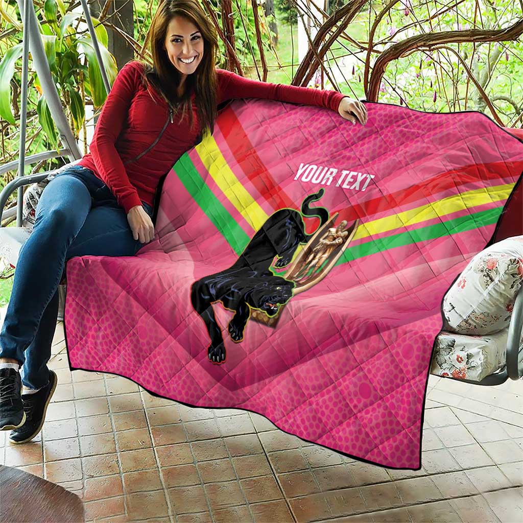 Personalised Panthers Rugby 2024 Quilt Mascot With Trophy Go Champions Aboriginal Art - Pink
