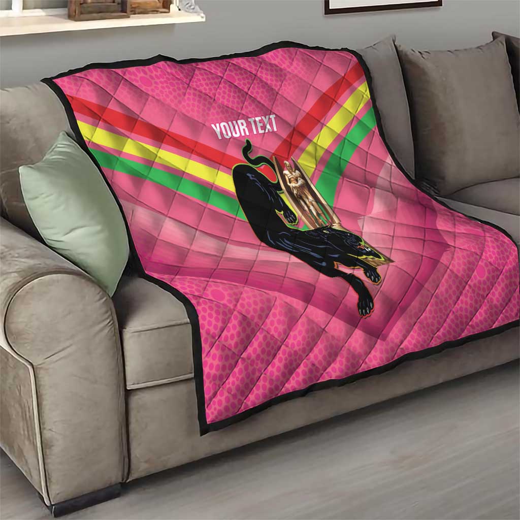 Personalised Panthers Rugby 2024 Quilt Mascot With Trophy Go Champions Aboriginal Art - Pink