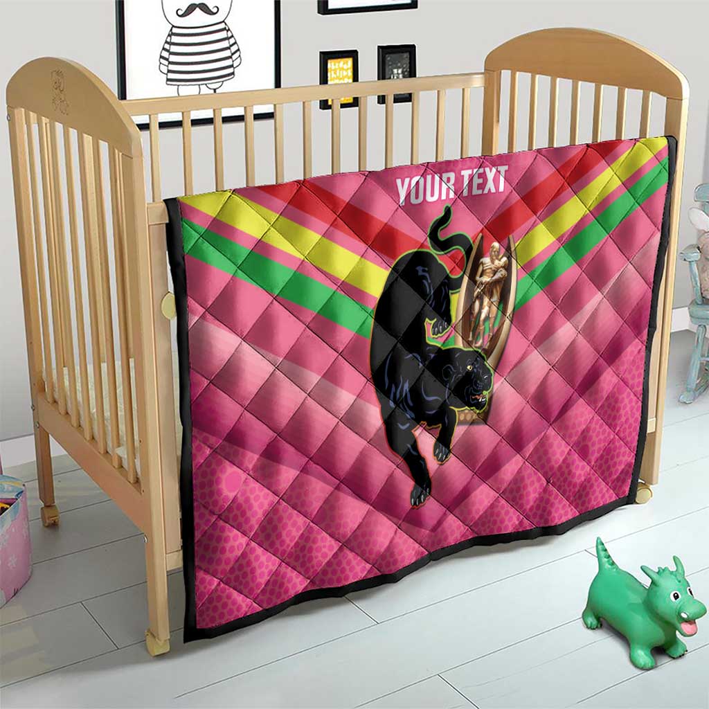 Personalised Panthers Rugby 2024 Quilt Mascot With Trophy Go Champions Aboriginal Art - Pink