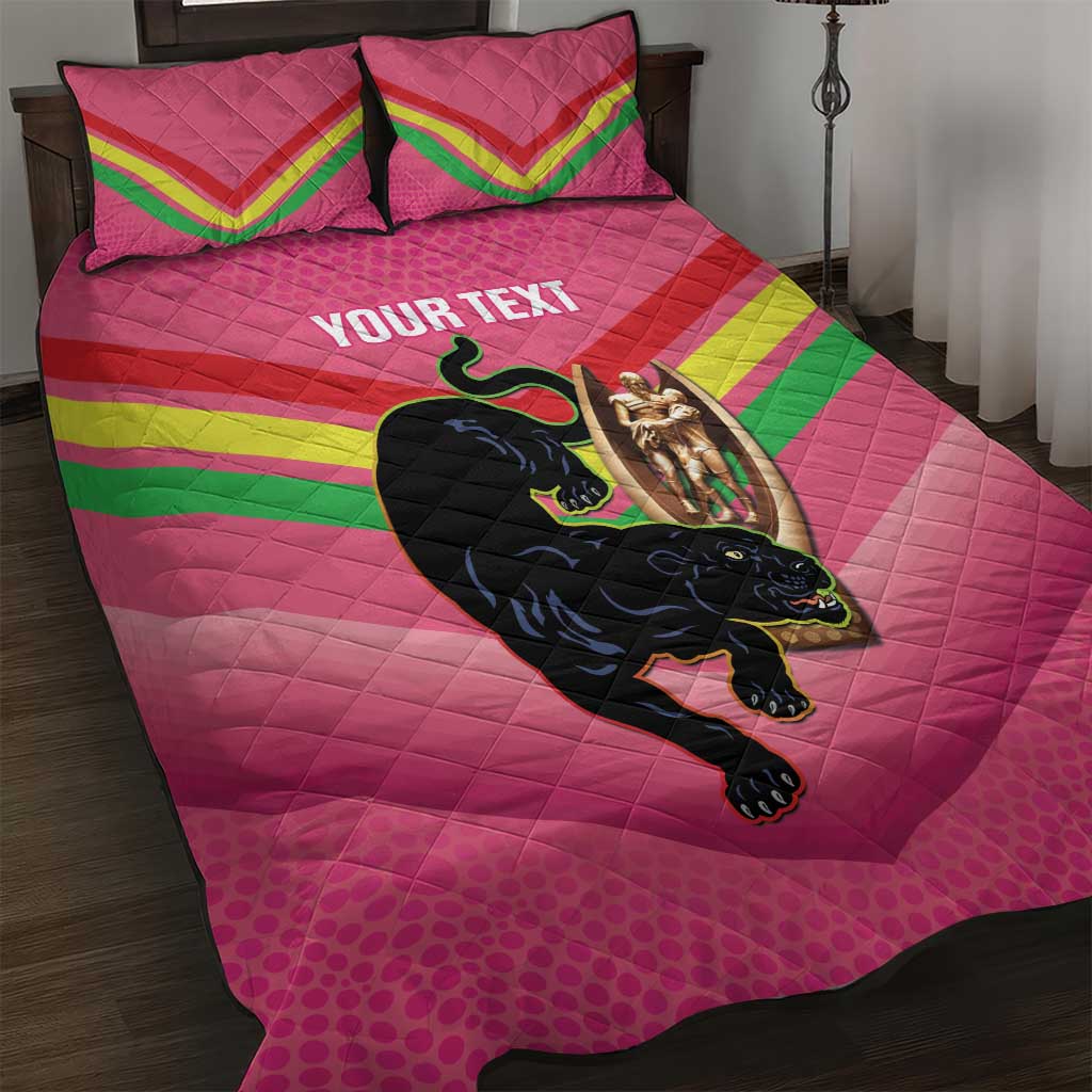 Personalised Panthers Rugby 2024 Quilt Bed Set Mascot With Trophy Go Champions Aboriginal Art - Pink