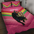 Personalised Panthers Rugby 2024 Quilt Bed Set Mascot With Trophy Go Champions Aboriginal Art - Pink