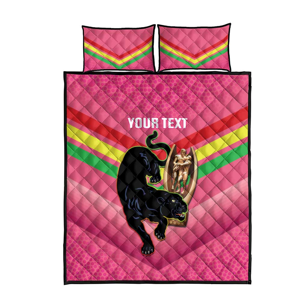 Personalised Panthers Rugby 2024 Quilt Bed Set Mascot With Trophy Go Champions Aboriginal Art - Pink