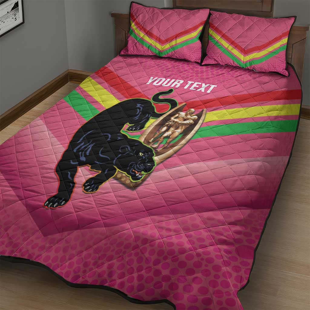 Personalised Panthers Rugby 2024 Quilt Bed Set Mascot With Trophy Go Champions Aboriginal Art - Pink