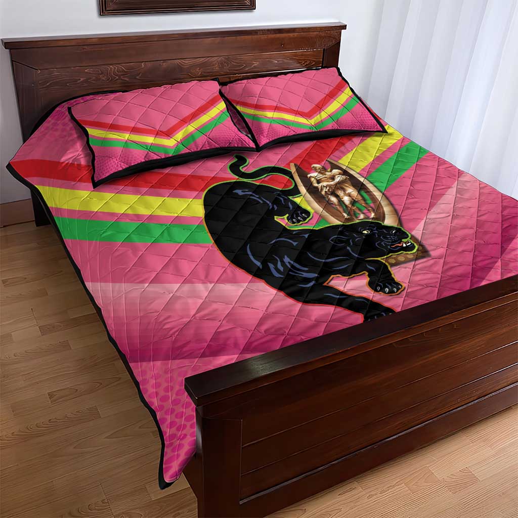 Personalised Panthers Rugby 2024 Quilt Bed Set Mascot With Trophy Go Champions Aboriginal Art - Pink