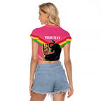 Personalised Panthers Rugby 2024 Raglan Cropped T Shirt Mascot With Trophy Go Champions Aboriginal Art - Pink