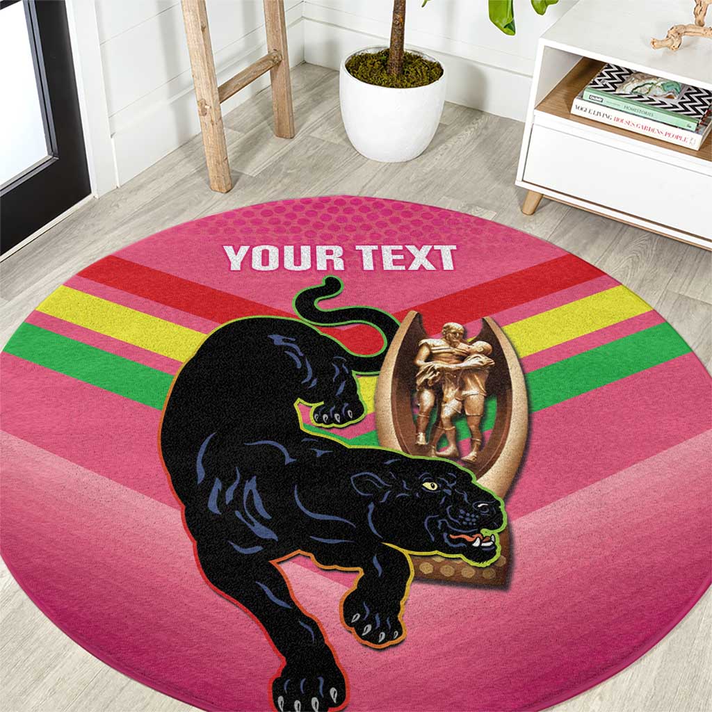 Personalised Panthers Rugby 2024 Round Carpet Mascot With Trophy Go Champions Aboriginal Art - Pink