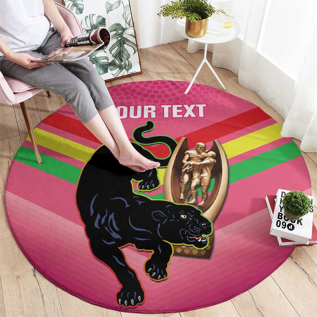 Personalised Panthers Rugby 2024 Round Carpet Mascot With Trophy Go Champions Aboriginal Art - Pink