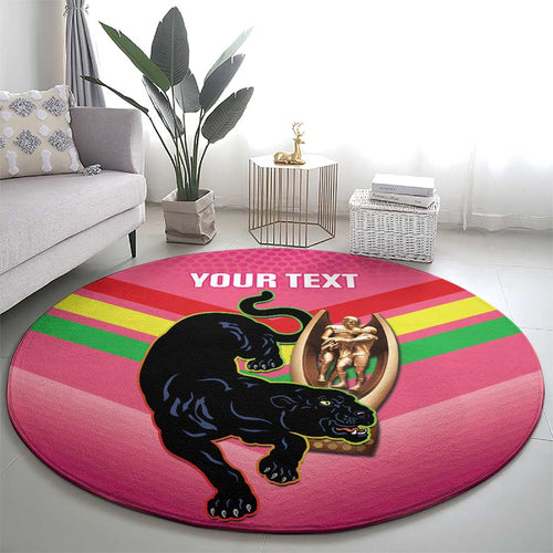 Personalised Panthers Rugby 2024 Round Carpet Mascot With Trophy Go Champions Aboriginal Art - Pink