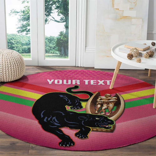 Personalised Panthers Rugby 2024 Round Carpet Mascot With Trophy Go Champions Aboriginal Art - Pink