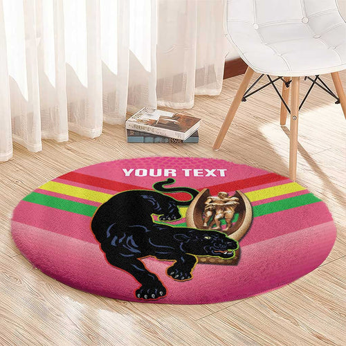 Personalised Panthers Rugby 2024 Round Carpet Mascot With Trophy Go Champions Aboriginal Art - Pink