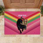 Personalised Panthers Rugby 2024 Rubber Doormat Mascot With Trophy Go Champions Aboriginal Art - Pink