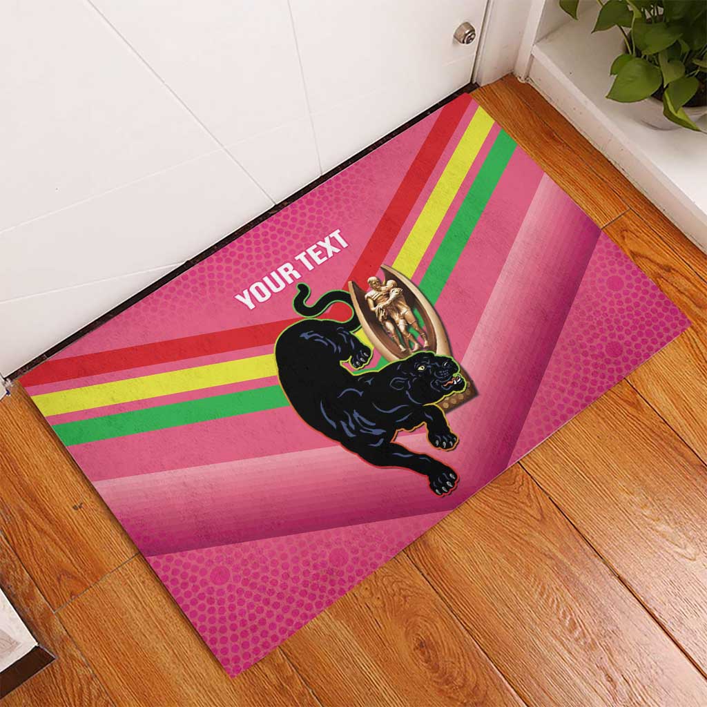 Personalised Panthers Rugby 2024 Rubber Doormat Mascot With Trophy Go Champions Aboriginal Art - Pink