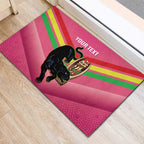 Personalised Panthers Rugby 2024 Rubber Doormat Mascot With Trophy Go Champions Aboriginal Art - Pink