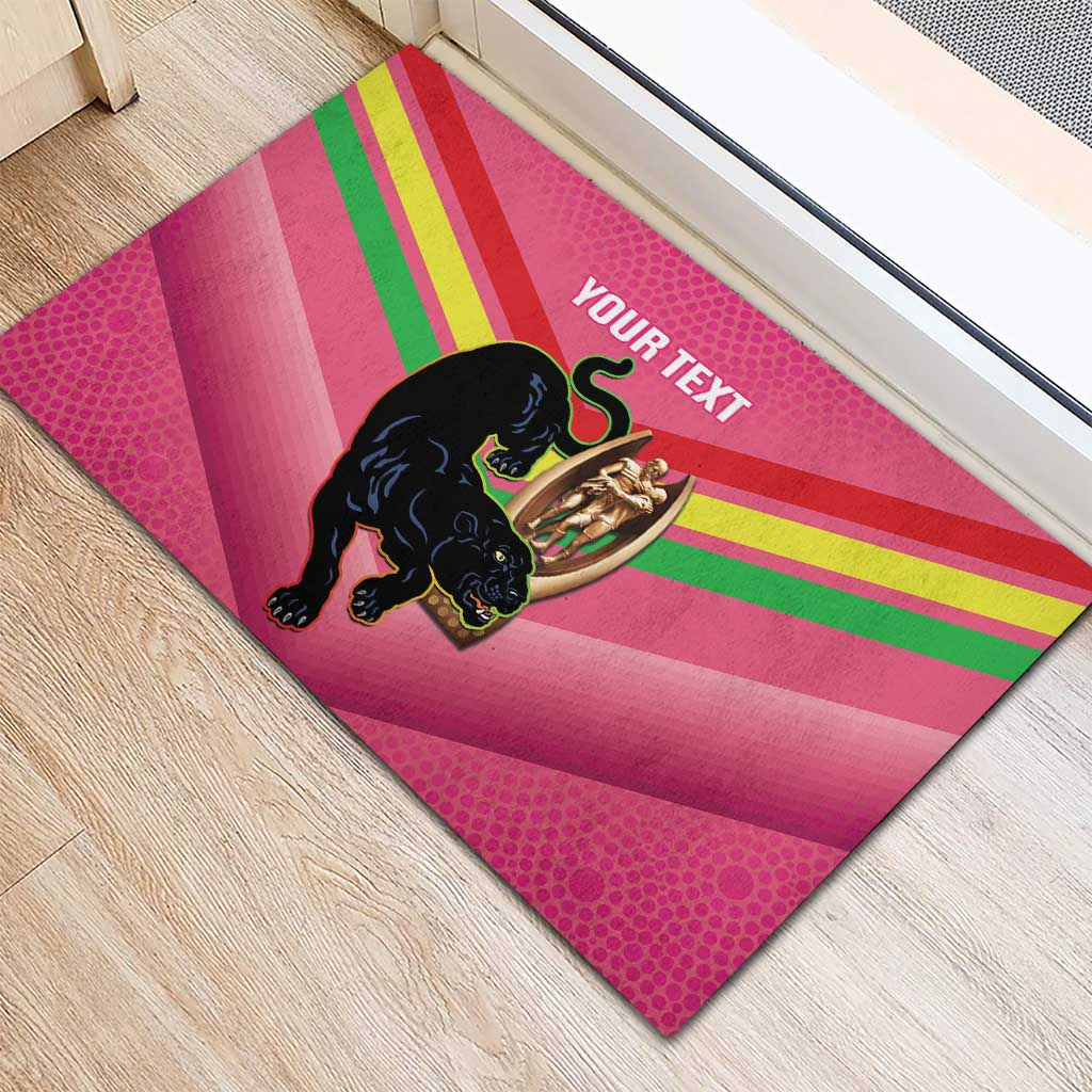 Personalised Panthers Rugby 2024 Rubber Doormat Mascot With Trophy Go Champions Aboriginal Art - Pink
