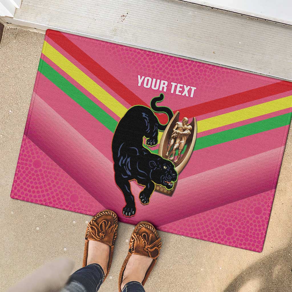 Personalised Panthers Rugby 2024 Rubber Doormat Mascot With Trophy Go Champions Aboriginal Art - Pink