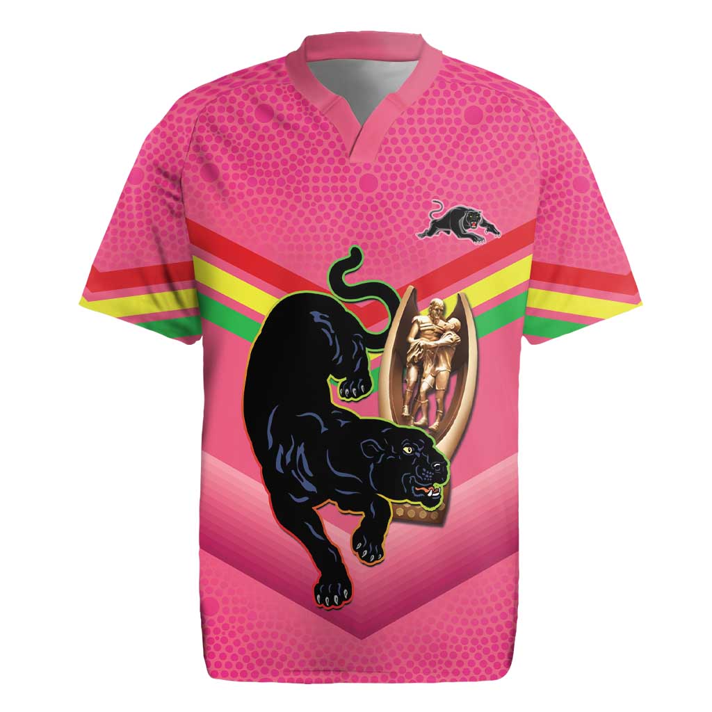 Personalised Panthers Rugby 2024 Rugby Jersey Mascot With Trophy Go Champions Aboriginal Art - Pink