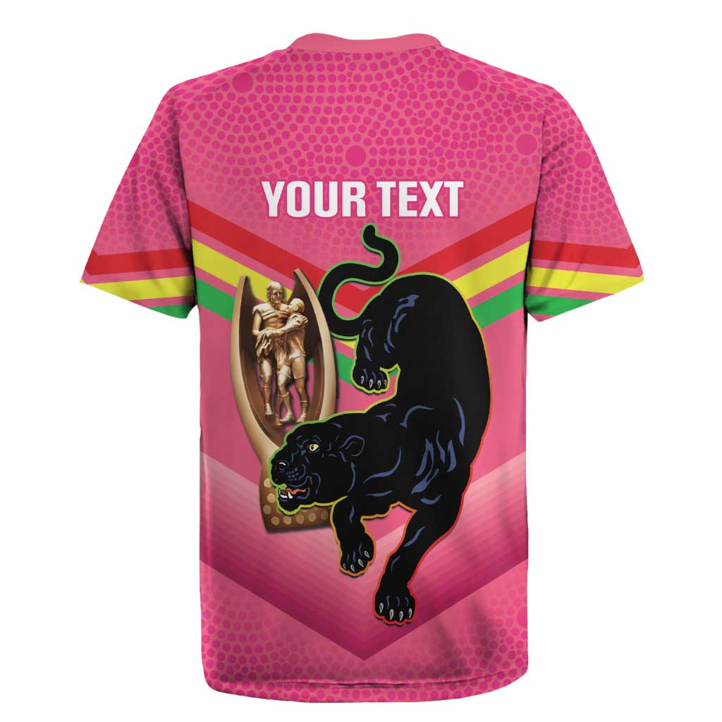 Personalised Panthers Rugby 2024 Rugby Jersey Mascot With Trophy Go Champions Aboriginal Art - Pink
