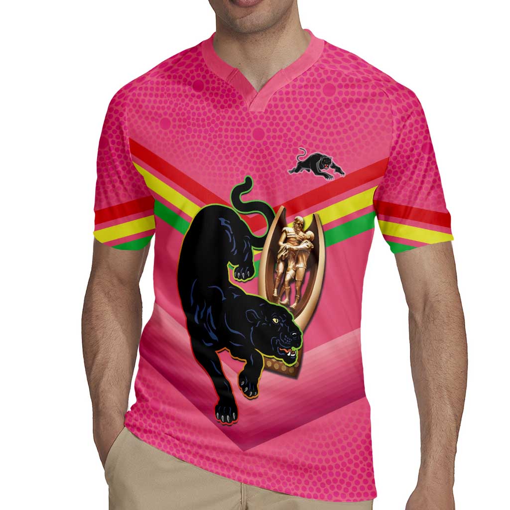 Personalised Panthers Rugby 2024 Rugby Jersey Mascot With Trophy Go Champions Aboriginal Art - Pink