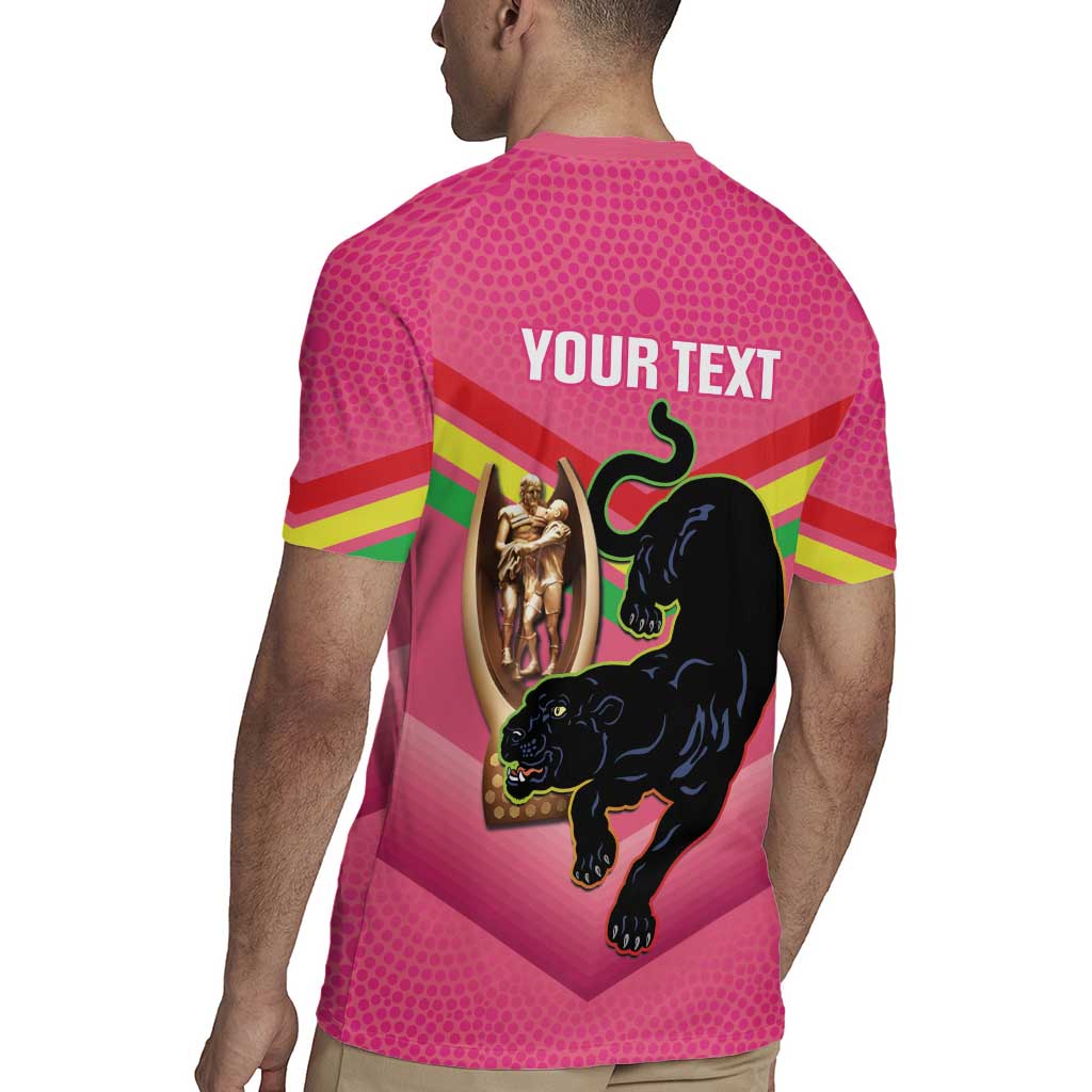 Personalised Panthers Rugby 2024 Rugby Jersey Mascot With Trophy Go Champions Aboriginal Art - Pink