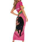 Personalised Panthers Rugby 2024 Short Sleeve Bodycon Dress Mascot With Trophy Go Champions Aboriginal Art - Pink