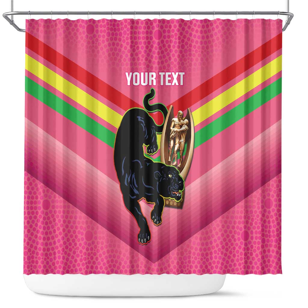 Personalised Panthers Rugby 2024 Shower Curtain Mascot With Trophy Go Champions Aboriginal Art - Pink