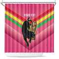 Personalised Panthers Rugby 2024 Shower Curtain Mascot With Trophy Go Champions Aboriginal Art - Pink