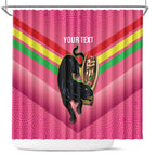 Personalised Panthers Rugby 2024 Shower Curtain Mascot With Trophy Go Champions Aboriginal Art - Pink