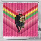 Personalised Panthers Rugby 2024 Shower Curtain Mascot With Trophy Go Champions Aboriginal Art - Pink