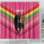 Personalised Panthers Rugby 2024 Shower Curtain Mascot With Trophy Go Champions Aboriginal Art - Pink