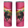 Personalised Panthers Rugby 2024 Skinny Tumbler Mascot With Trophy Go Champions Aboriginal Art - Pink