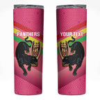 Personalised Panthers Rugby 2024 Skinny Tumbler Mascot With Trophy Go Champions Aboriginal Art - Pink