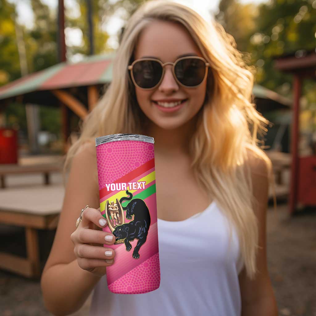 Personalised Panthers Rugby 2024 Skinny Tumbler Mascot With Trophy Go Champions Aboriginal Art - Pink
