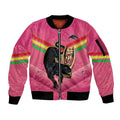 Personalised Panthers Rugby 2024 Sleeve Zip Bomber Jacket Mascot With Trophy Go Champions Aboriginal Art - Pink