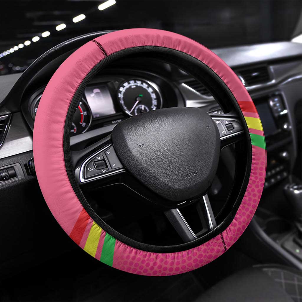 Panthers Rugby 2024 Steering Wheel Cover Mascot With Trophy Go Champions Aboriginal Art - Pink