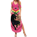 Personalised Panthers Rugby 2024 Summer Maxi Dress Mascot With Trophy Go Champions Aboriginal Art - Pink