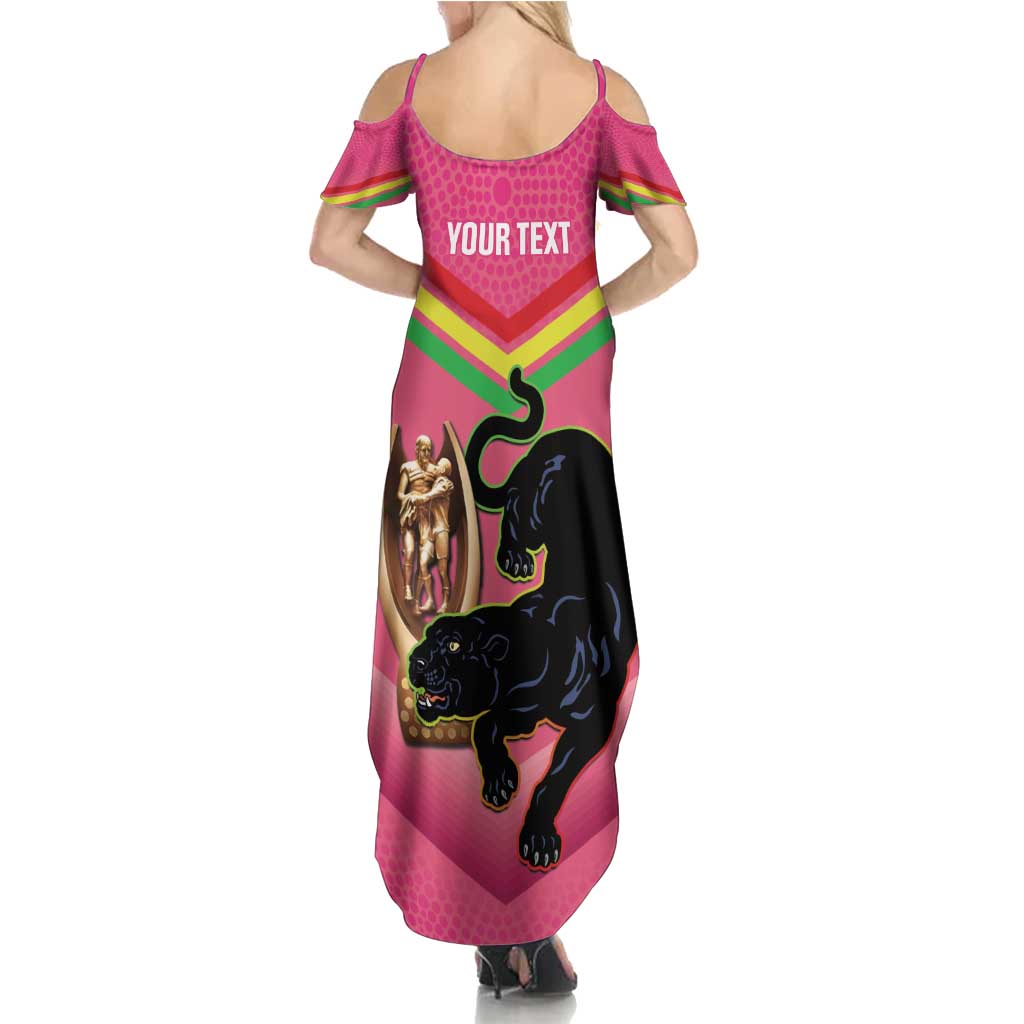 Personalised Panthers Rugby 2024 Summer Maxi Dress Mascot With Trophy Go Champions Aboriginal Art - Pink